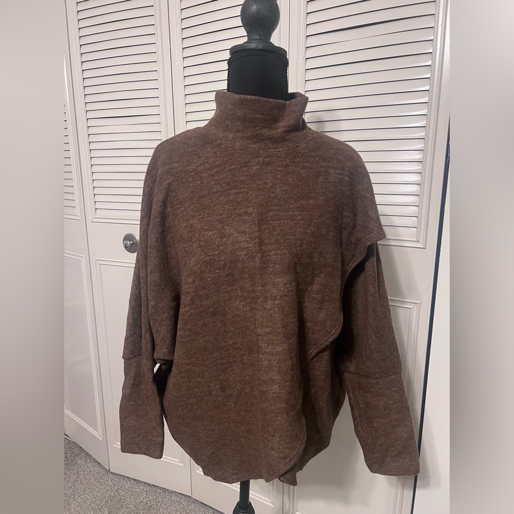 Brown Asymmetrical Turtleneck • Cozy Fall Top